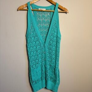 Jones New York Sport‎ Sleeveless Button Front Cardigan Crochet Knit Size Large